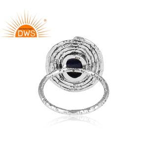 Anneau en pierres précieuses Lapis Lazuli naturelles à empiler, pour femmes, argent Sterling anodisé, vente en gros, bijoux - Product Image 3