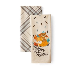 Toalla de cocina de algodón orgánico con estampado de flores y hojas, Juego de 2 toallas de cocina con certificado GOTS, feliz Otoño, 100% - Product Image 2