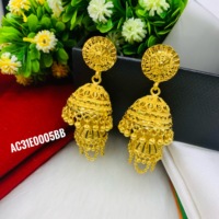 ALANKEET CREATIONS Boucles d'oreilles Jhumka pour femme, motif fleur tendance, en laiton plaqué or jaune 24K, micro-incrustation, 1 gramme