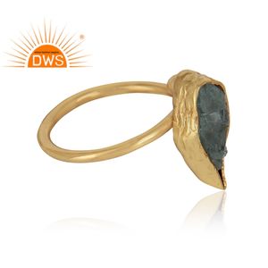 แหวนพลอยอะความารีนหยาบแหวนแฟชั่นชุบทองเหลืองแหวนทองเหลืองเครื่องประดับคอลเลกชันวินเทจ - Product Image 2