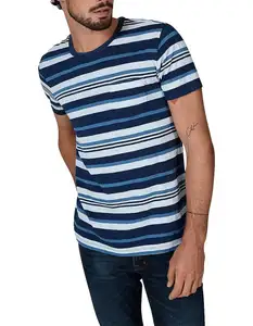 Custom Made High Quality Striped T-shirts Custom Mens Tshirts Cotton Stripe Men Stripe Printing T Shirt Mens Casual