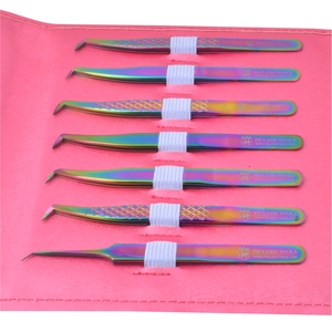 Custom Logo Lash Applicator Manufacturers Diamond Grip Stainless Steel Fiber Tip Eyelash Extension Tweezers Case 14 Pieces - Product Image 4