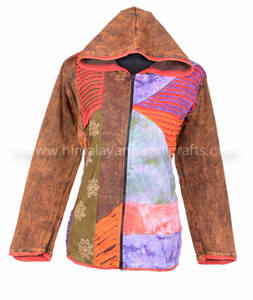 Veste à capuche de style bohème pour femme, rasoir coupe contrastée et Patchwork brodé, CSWJ 406A - Product Image 2