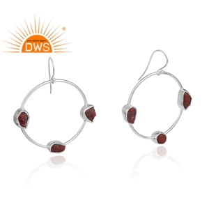 Diseño hecho a mano plata de ley fina rubí natural piedra preciosa aro pendiente joyería para mujer regalo para ella - Product Image 2