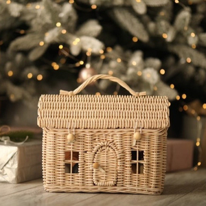 Christmas gift for kids, house shaped basket, Picnic basket for kids toys storage basket for home decor fashion rattan bag
