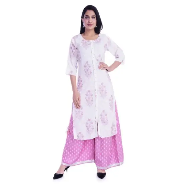Indian Women's Cotton Ethnic Embroider Palazzo Kurti Set for gift purpose for girls and women handmade for women special occassi
