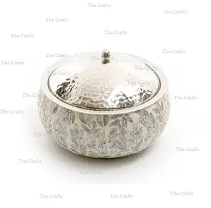 Stainless Steel And Mother Of Pearl Casserole Dish Handmade Design Food Serving Hot Pot