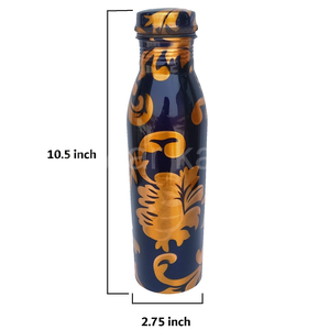 Bouteille d'eau en cuivre pur imprimé or royal et bleu en cuivre antique pour des bienfaits pour la santé - Product Image 2