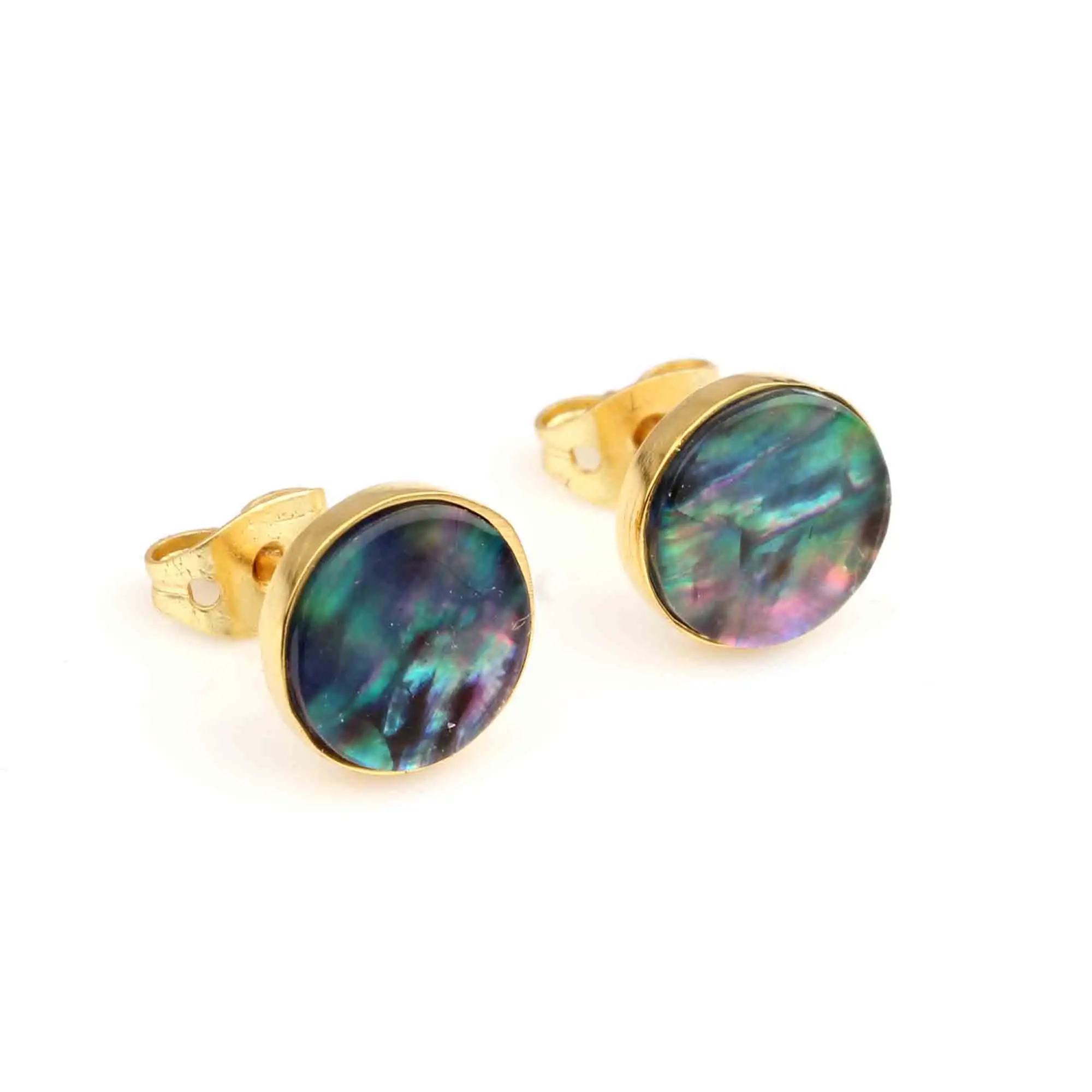 Latest Design multi abalone shell gemstone stud earrings wholesale handmade 18k gold plated 925 sterling silver earrings