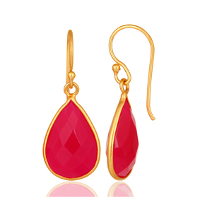 Bezel-Set Pear Cut Pink Chalcedony Gemstone <b>Dangle</b> <b>Earrings</b> 14k Gold Plated Sterling <b>Silver</b> Drop <b>Earring</b> Jewelry Wholesaler - Product Image 3