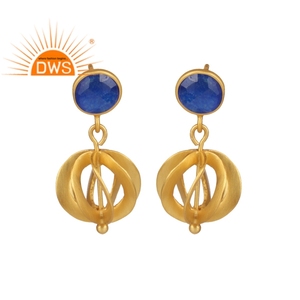 18k Gold Plated 925 <b>Silver</b> <b>Dangle</b> <b>Earrings</b> Wholesaler Natural Blue Aventurine Gemstone Zircon Set <b>Earrings</b> Jewelry - Product Image 1