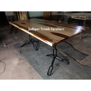 Industrial & Vintage Old Acacia Live Edge <b>Wood</b> <b>Top</b> Dining Table Solid <b>Wood</b> with Iron Legs for Home Bar Living Room Furniture - Product Image 6