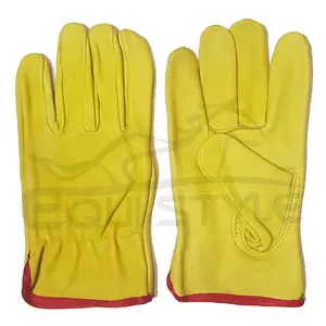 Guantes DE TRABAJO amarillos personalizados de alta calidad resistencia al corte Cowsplit guantes de cuero rojo Trim Cuff XL tamaño guantes de construcción