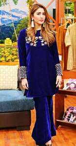 Belle Kurta bleue avec robe Plazo élégante broderie perles de verre en cristal et dentelle décoration fête-porter pour 2022 - Product Image 2