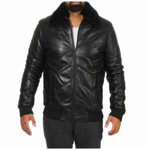 Chaqueta de motorista Unisex de cuero de oveja con cremallera, color negro - Product Image 2