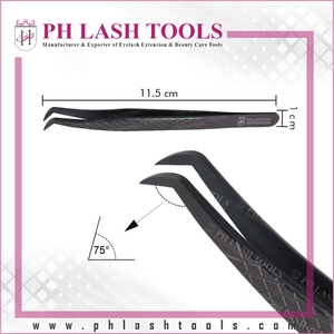 Pinzas de acero inoxidable para extensión de pestañas, Color negro, punta ancha, corte de diamante, con etiqueta privada - Product Image 5