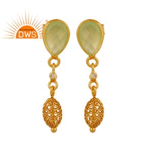 Boucles d'oreilles de calcédoine verte naturelle, en pierre précieuse, plaqué or et argent 925, vente en gros, bijoux de styliste, offre spéciale - Product Image 1