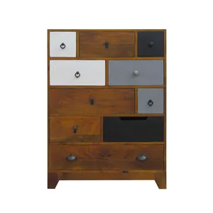 Scandinavian solid wood multi drawer chest cabinet wooden 10 drawer storage cabinet retro dresser cabinet for living room