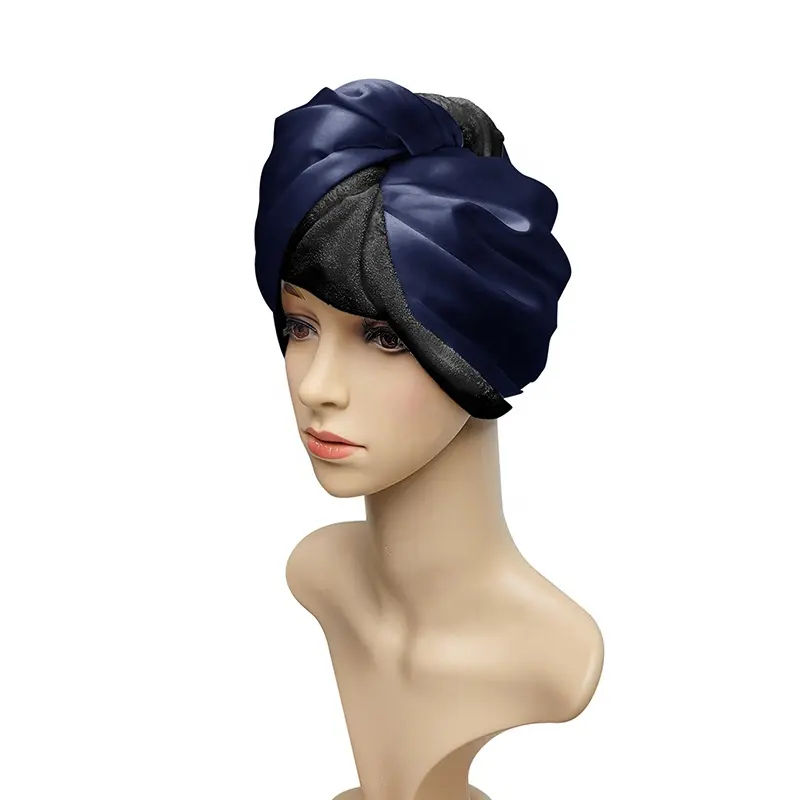 Navy blue color silk cap for 100% silk made hair turban towel quick dry for girls woman accept customized