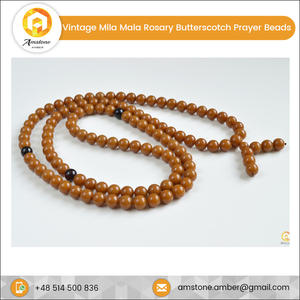 Chapelet en ambre de la Baltique vintage, jaune d'œuf, taille de la pierre 9,5 mm, poids 53,5 g, Mila Mala, perles de prière bouddhistes religieuses pour cadeaux - Product Image 4