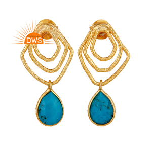 Naturel Pierre Gemme de Turquoise Boucle D'oreille En Argent Sterling Plaqué Or Boucles D'oreilles Pendantes Bijoux Fabricant - Product Image 1