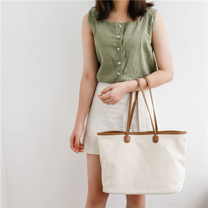 Phụ Nữ Lớn Tùy Chỉnh In Máy Tính Xách Tay Túi Mua Sắm Bãi Biển Cotton <span class=keywords><strong>Canvas</strong></span> Tote Túi Với Tay Cầm Da - Product Image 2
