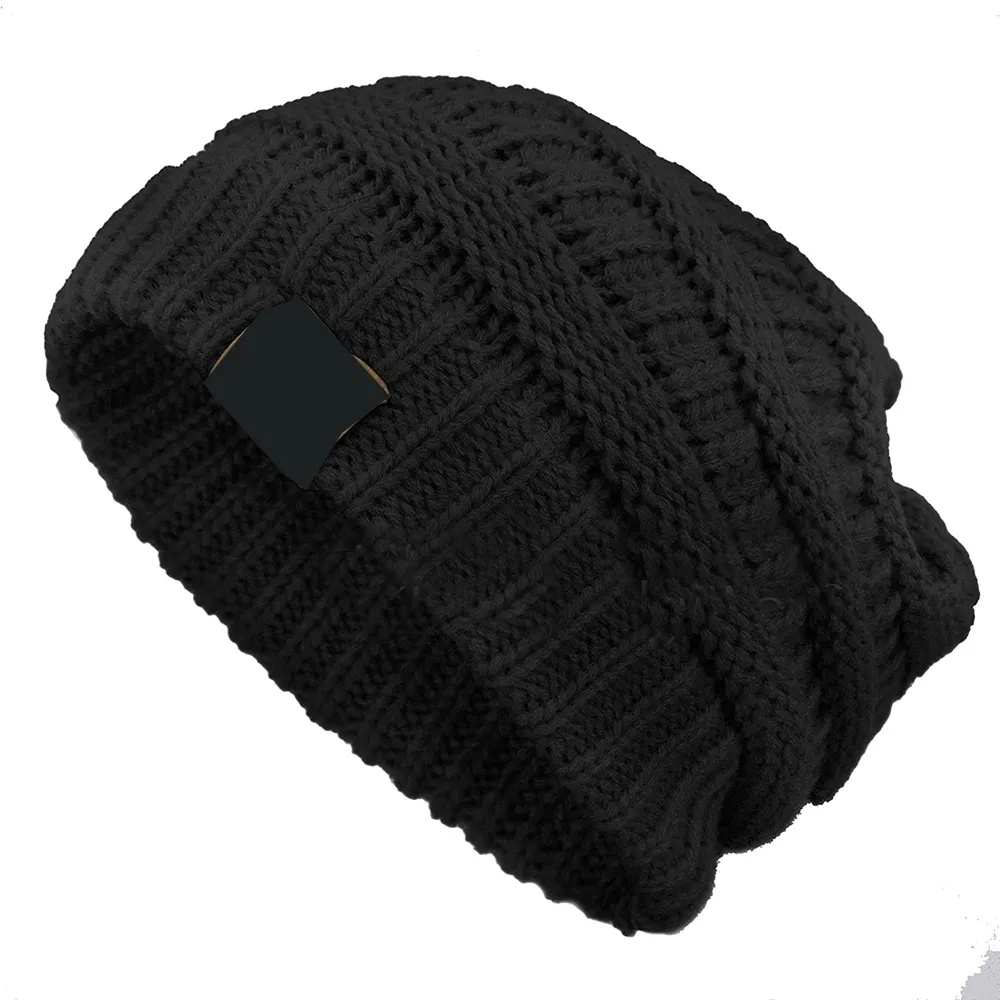 卸売女の子/男の子男性ビーニーキャップブラックカラーウールウールセーターニット帽ビーニー