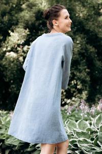 Feel Effortlessly Elegant Bouquet Blue Long <b>Dress</b> 100% Linen O-Neck Formal 3/4 Sleeve Knee-Length Breathable <b>Loose</b> Fit <b>Dress</b> - Product Image 4