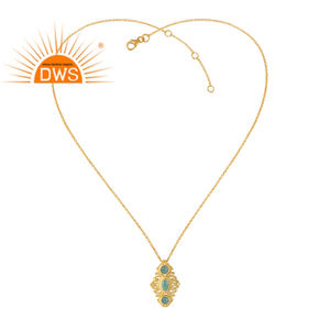 Collar de Calcedonia Aqua, Joyería Boho al por Mayor, Collar con Colgante de Plata Chapada en Oro, Colección Clásica - Product Image 1