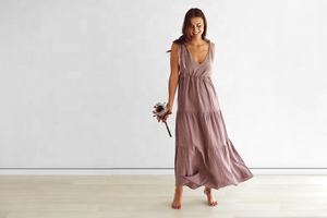 Light Dreamy Comfortable Natural Linen Maxi Dress for Women Washable <b>Sexy</b> V Neck <b>Sundress</b> Flared Shoulder Tie Spaghetti Strap - Product Image 6