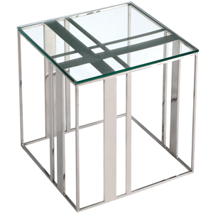 Modern Square Side <b>Table</b> with Toughened Glass Top and Shiny Brass Finished <b>Cheap</b> Steel Base for Home Hotel Restaurant Usage - Product Image 5