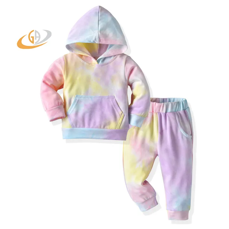 Custom Kids Toddler Baby Girls Tie Dye Tracksuit Outfit Crewneck Top and Pants 2Pcs Set Kids Sweat Suits Girls Jogging Suits