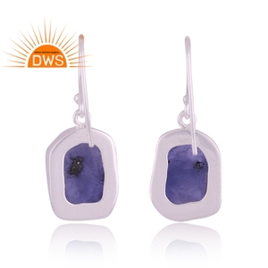 925 Fine Sterling <b>Silver</b> Natural Rough Tanzanite Gemstone <b>Dangle</b> <b>Earring</b> Handcrafted Jewelry Manufacturer - Product Image 4