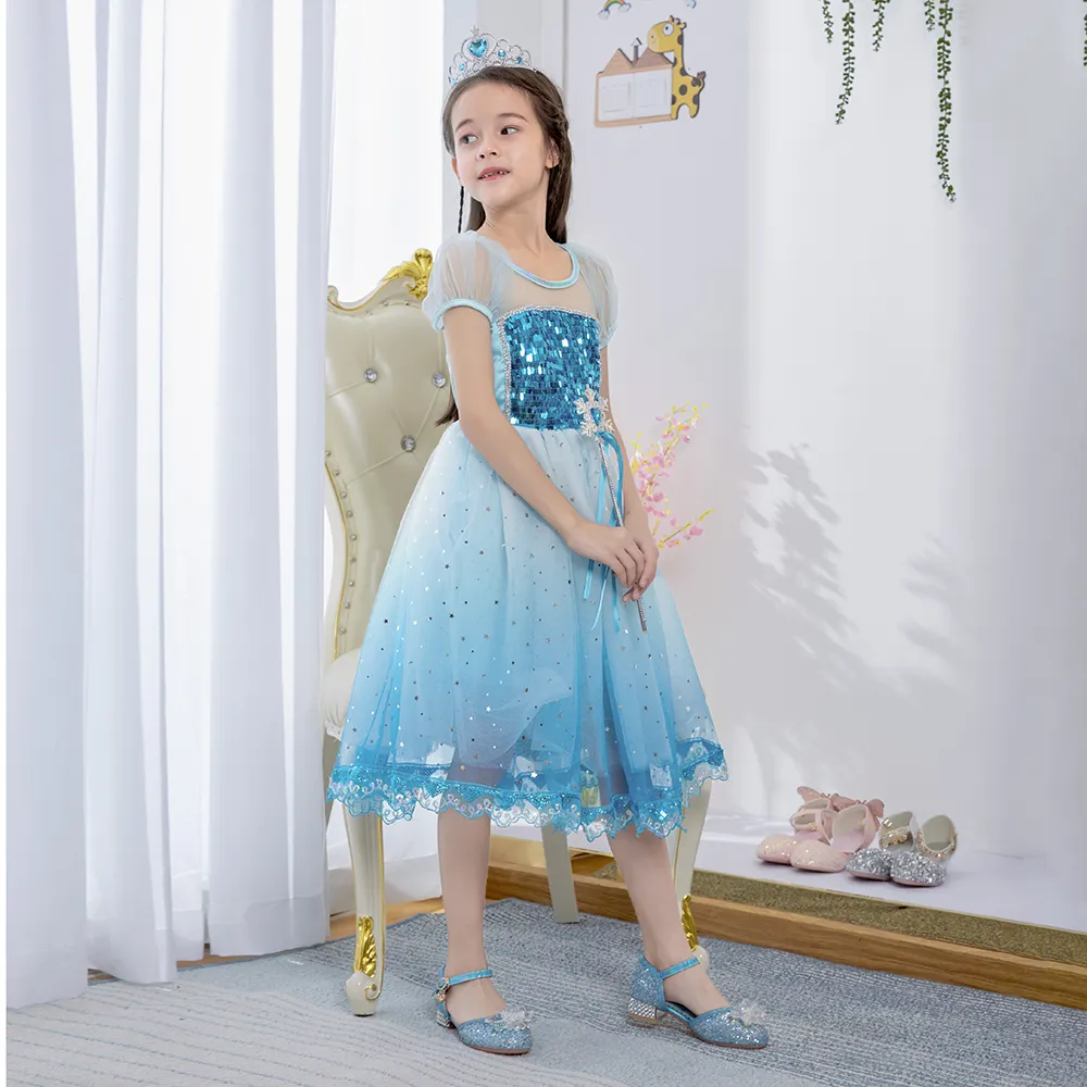 FSMKTZ yeni varış doğum günü partisi fantezi Elsa Cosplay elbise kostümleri koleksiyonu kızlar uzun tren çocuk kız elbise BX1686