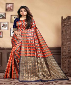 Banarasi Soie Jacquard Saree avec Chemisier Femmes Porter Dames Fête Festival Usage Quotidien Doux Coton Soie Sari En Gros Bas Prix Vêtement - Product Image 3