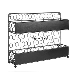 Cesta de pared de hierro hecha a mano de alta calidad, diseñador de Color negro, cestas de almacenamiento al por mayor recubiertas de negro indio - Product Image 1