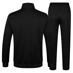 Chándal negro para hombre con cremallera completa, cuello alto, color liso, ropa informal para correr con bolsillos laterales, corte regular, para otoño - Product Image 2