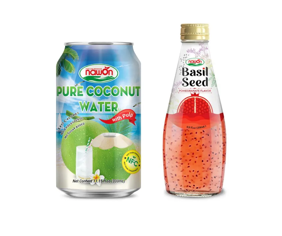 Coconut Water Supplier OEM Glass Bottle 290ml Peach Flavor Fresh Natural 100% Pure Healthy No Sugar