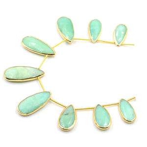 Crisoprasa Calcedonia en Forma de Pera de 28-30 mm, Bisel Plateado, Chapado en Oro, Hilo de 9 Cuentas, Perforado en la Parte Superior, para Fabricación de Joyas - Product Image 3