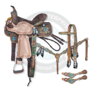 Ensemble de selle anglaise en cuir véritable de qualité supérieure pour Barrel Racing Western Horse Tack Plusieurs tailles 14 '-18' Différentes couleurs disponibles - Product Image 2