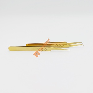 แหนบต่อขนตาแบบมืออาชีพ ทำจากสแตนเลสเคลือบทอง พลาสมา พร้อมโลโก้สั่งทำ  ความแม่นยำสูง ทนทาน มุม 45 องศา - Product Image 6