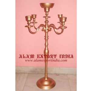 Candélabre en aluminium plaqué or Alam pour mariages, 5 bras, tailles personnalisées, décoration créative pour la maison et les mariages - Product Image 4