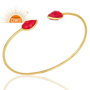 สร้อยข้อมือเงินชุบทอง18K ผู้จัดจำหน่ายเครื่องประดับอัญมณีธรรมชาติลูกแพร์ตัดกำไลสีชมพู Chalcedony กำไลขายส่ง - Product Image 2