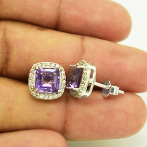 925 <b>Sterling</b> <b>Silver</b> <b>Studs</b> New Arrivals Cubic Zirconia Dainty Earrings Amethyst Gemstone Christmas Jewelry Best Wholesaler - Product Image 2