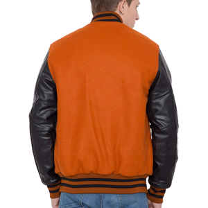 Chaqueta de béisbol para hombre, chaqueta ajustada con manga de cuero negro y naranja, diseño a la moda, 2021 - Product Image 6
