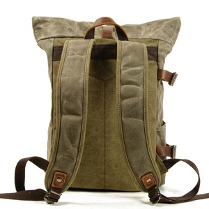 Sac à dos unisexe en toile et cuir, sac pour ordinateur portable 15'', multifonctionnel, randonnée en plein air, imperméable, sac de voyage vintage, fermeture éclair de moto - Product Image 5