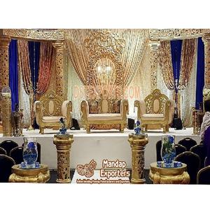 Decoración de Escenario para Recepción de Boda Dorada, Diseño Exclusivo con Temática de Boda India, Escenario Dorado para Boda India en Chicago - Product Image 1