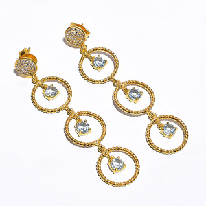 Impresionante Topacio azul natural Zircon piedra preciosa lóbulo de la oreja pendiente fino 925 plata esterlina 18K oro Vermeil boda perfecta - Product Image 1