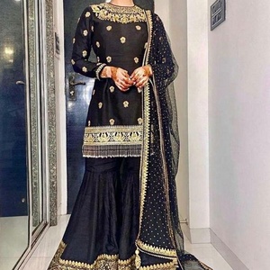 2021 Trendy Elegant Kurta Dress for Parties/Weddings Floor-Length Gharara with Beautiful Lace Button and Sequined Applique Work - Product Image 1