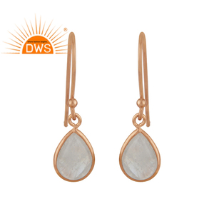 Natural Rainbow Moonstone Earrings Solid Sterling Silver Hook Earrings Rose Gold Plated Jewelry Supplier - Product Image 1